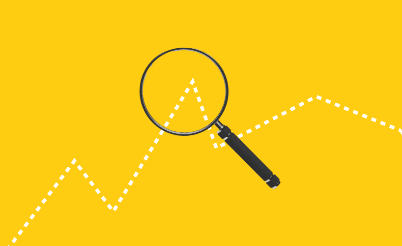 A magnifying glass over a graphical SEO strategy line going up